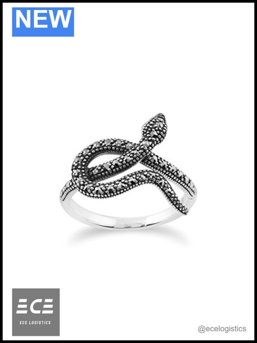 Art Nouveau Snake Ring 925 Sterling Silver 0.42ct Marcasite Statement